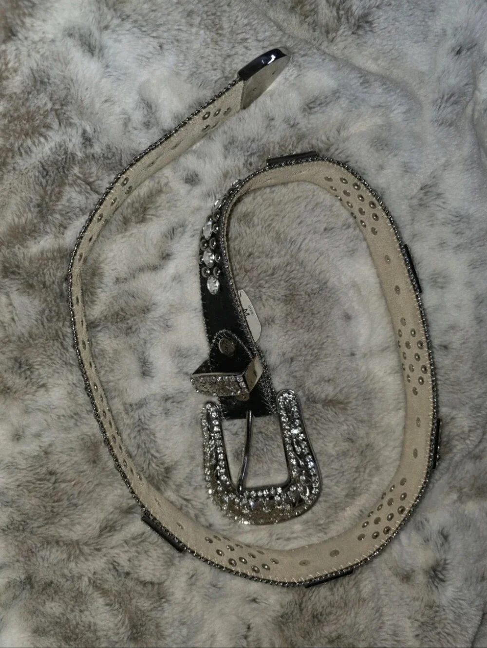 BHW Women's Black Leather Western Belt Crystals and Bling Accents Size M